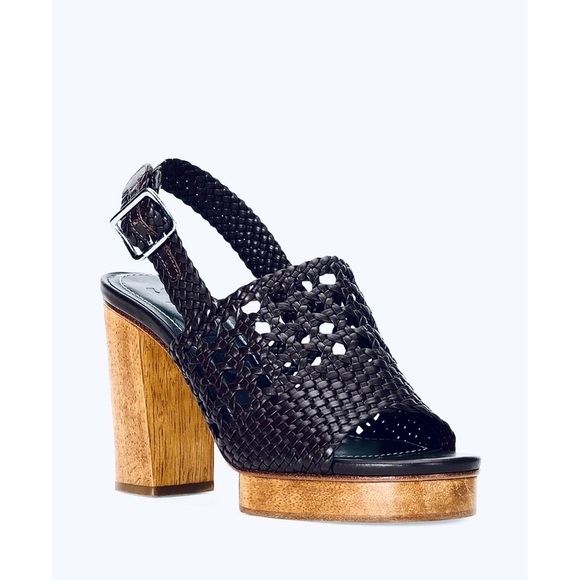 STAUD Black leather Woven Platform Sandals size 8 - Picture 2 of 11